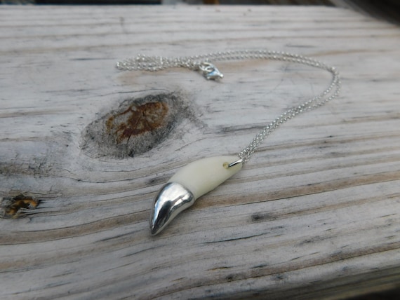 FENRIR The Wolf Genuine Handmade Sterling Silver Cap Crowned Coyote tooth Necklace Unisex taxidermy necklace. Gunmetal or sterling chain