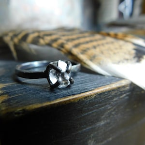 Handmade Engagement Ring .50-.75CT Herkimer Diamond, Sterling Silver. My Beloved oxidized dark rustic wedding organic. non-conflict HANDMaDE