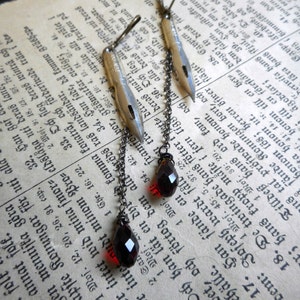 The Murder She Wrote Earrings. Vintage Pen Nib and Blood Red Crystal Gothic Occult earrings  #FestiveEtsyFinds