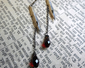 The Murder She Wrote Earrings. Vintage Pen Nib and Blood Red Crystal Gothic Occult earrings  #FestiveEtsyFinds