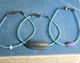 Animal Spirit Totem Bracelet. Turquoise Glass, & Animal Bone Handmade Boho Rustic Layering Bracelet- choice of : Horse, Buffalo, Nereid