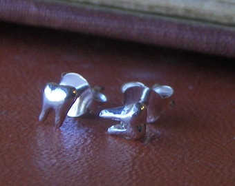 LITTLE CHOMPERS. Itsy Bitsy Sterling Silver Molar Tiny Stud Earrings. Chymini Collection. Handmade made to order Lost wax. Gift for dentist,