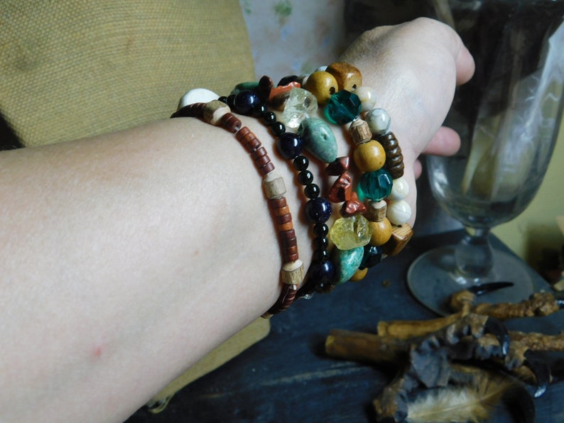 The Faun Rustic Bracelets. Genuine Deer Antler, Gemstones, Wood, & Lucite Choice of: Grasslands, Woodland, Highlands, Nocturnal, or Brush image 3