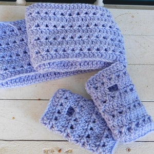 The Jasmine Scarf & Matching Fingerless Gloves set.  Handmade Boho Textured Crocheted Twist Cable Fringe Scarf andTwist stitch hand warmers
