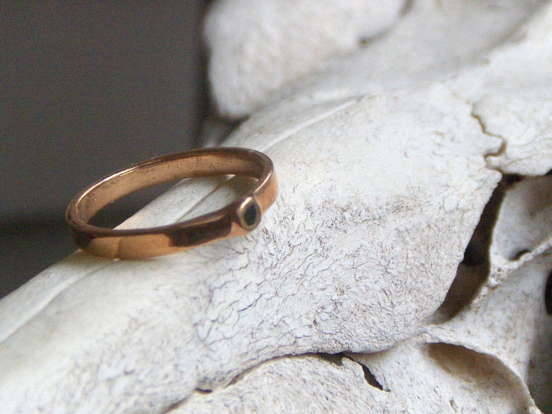 Rustic Minimalist Heathen Viking Handmade The Daughter of Odin Engagement Ring CZ 14k Russian Red Gold and Black Diamond Cubic Zirconia