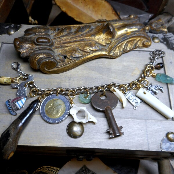 The Taxidermist Shop: Venice, Italy Edition. Rabbit bone coyote bone Italy Coin relics Ancient sea glass sailboat Teeth