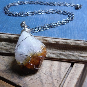 Luminaria. Torch Light Golden Citrine Rough Huge Point Wire Wrapped Necklace. Rough Raw Quartz.  necklace  #FestiveEtsyFinds
