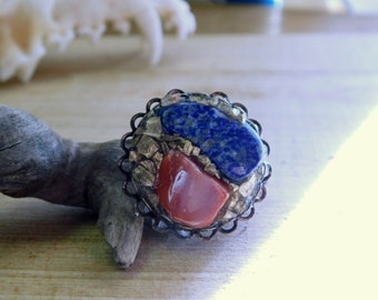 Organs. Lapis Lazuli, Carnelian & Pyrite Boho weird ring  #FestiveEtsyFinds