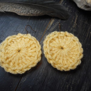 LEMON Slices. Handmade Crochet lemon yellow yarn sundial concho earrings. Handmade Gift for her. FestiveEtsyFinds image 2