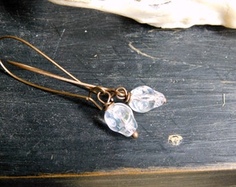 Crystal Skull Earrings. Petite clear crystals & antiqued copper kidney ear wires  #FestiveEtsyFinds