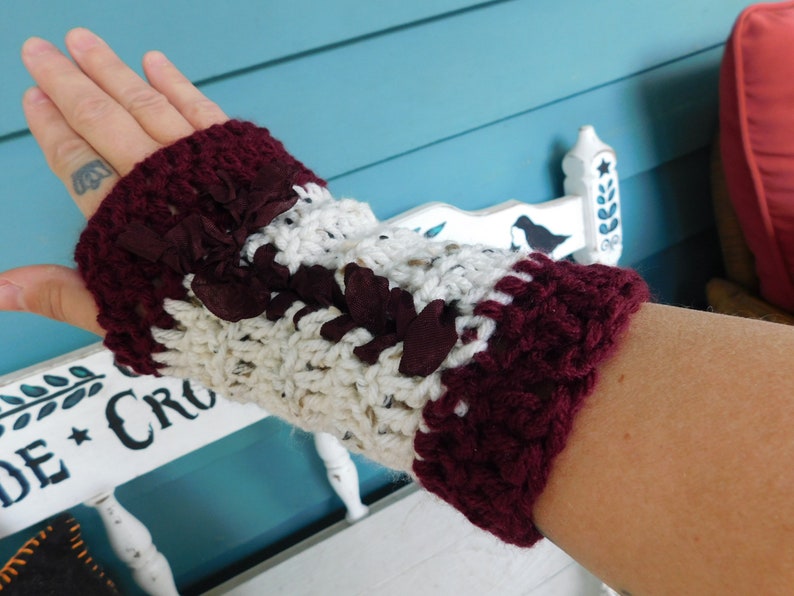 Victorian Style Corset Parlor Gloves. Handmade Crochet Fingerless Arm warmers. The Bishop Cocoktail Red Wine & Rum. FestiveEtsyFinds image 4