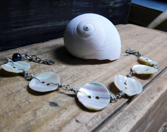 Sea Maiden Bracelet. Abalone Shell Button & Eggplant Freshwater Pearl One of a kind Bracelet.  #FestiveEtsyFinds