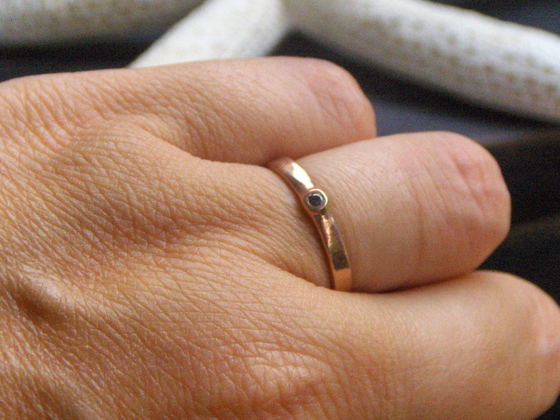 Rustic Minimalist Heathen Viking Handmade The Daughter of Odin Engagement Ring CZ 14k Russian Red Gold and Black Diamond Cubic Zirconia