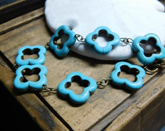 Cloud Dancing. Turquoise gypsy quatrefoil Boho bracelet  #FestiveEtsyFinds