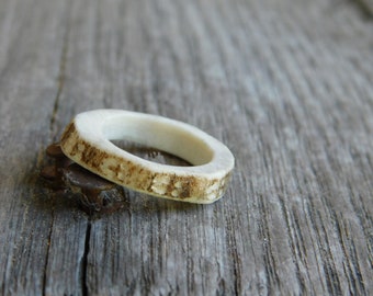Genuine Hollowed Natural rough edge Deer Antler Ring with tiny deer hoof tracks. Rustic Size 3.25 ready to ship Midi ring. pinky ring.