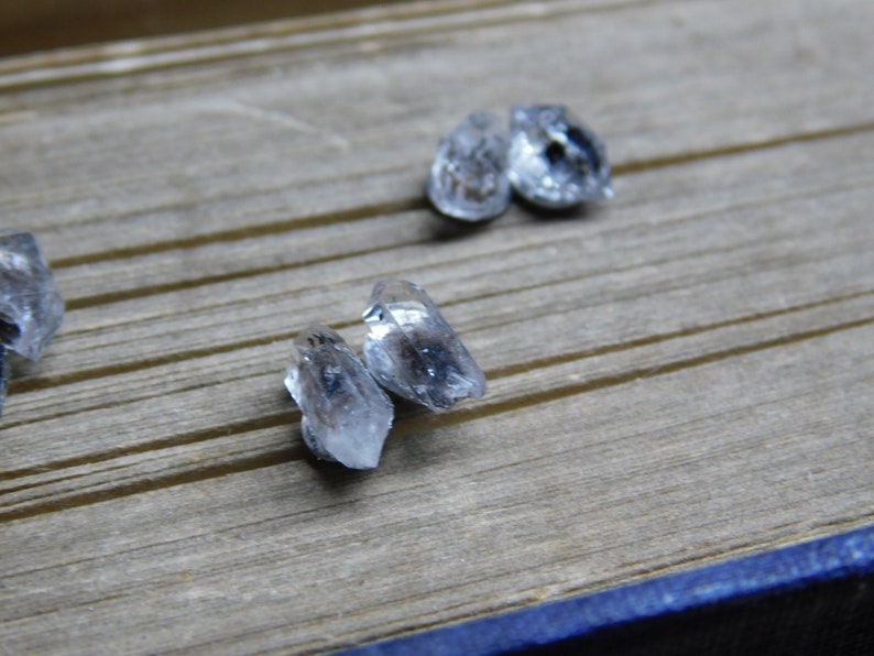 Sweet Petite Diamond Mines. Herkimer Diamonds and Surgical steel post stud earrings. Handmade by Chymiera. Stone Temples collection image 10