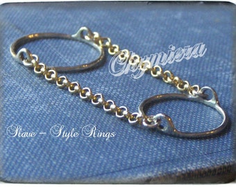SLAVE dubbla kedjekopplade ringar 10K gult guld kedjekopplade smala band. 14k guldfyllda kedjor. Tillverkade på beställning #FestiveEtsyFinds
