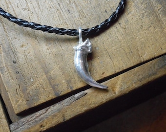wolf claw necklace Necklace Genuine Sterling Siver cast replica Claw Pendant & Black Leather Cord. Handmade Necklace Taxidermy Animal Totem