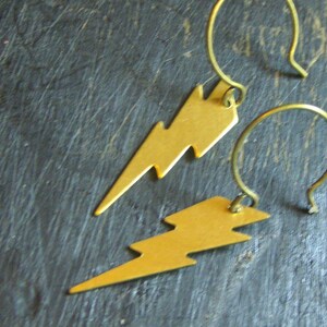 The Lightning Bolt Earrings. God of lightning. Brass Lightning Bolt earrings. FestiveEtsyFinds image 2