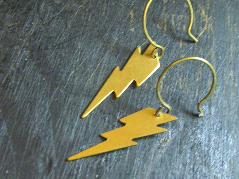 The Lightning Bolt Earrings. God of lightning. Brass Lightning Bolt earrings. FestiveEtsyFinds image 2