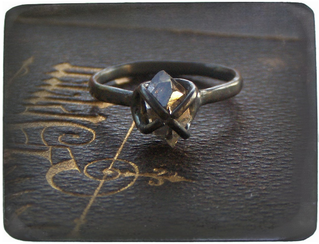 BETROTHED. Handmade Goth Engagement Ring 1.251.5 CT Herkimer Diamond