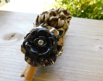 Ebony Rose | Gunmetal, Hematite, & Black enamel adjustable Large Rose metal ring. Cocktail ring. Tea ring  #FestiveEtsyFinds