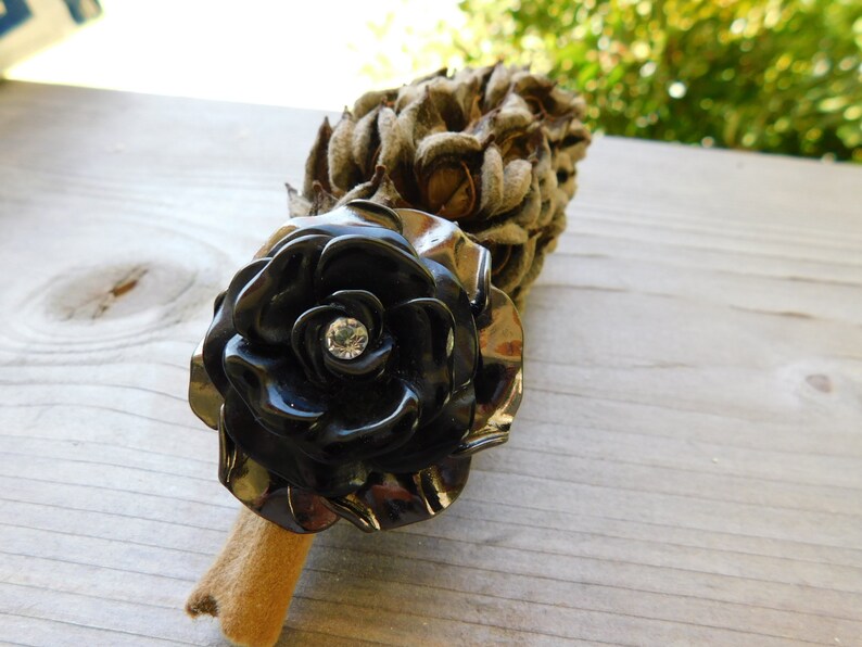 Cocktail ring Ebony Rose Tea ring /& Black enamel adjustable Large Rose metal ring Hematite Gunmetal