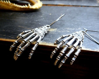 The CrEEp  Earrings.  Gothic Boney Skeleton Hands Creepy Halloween earrings  #FestiveEtsyFinds