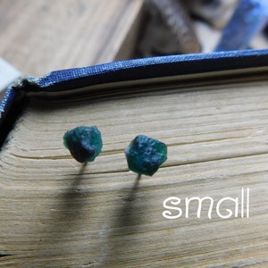 The Twilight Meadow Earrings. Small size. Genuine Emerald Raw Rough Specimens & titanium post earrings. Ear studs. simple delicate romantic