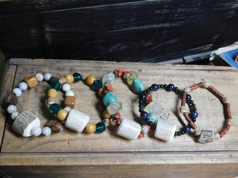 The Faun Rustic Bracelets. Genuine Deer Antler, Gemstones, Wood, & Lucite Choice of: Grasslands, Woodland, Highlands, Nocturnal, or Brush image 1