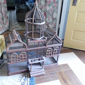 View of Antique Elegant Victorian Gothic Era Style Wooden Birdcage. French ...