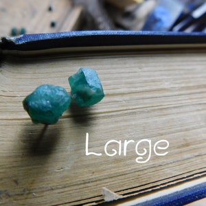 The Twilight Meadow Post Earrings. Genuine huge Emerald Raw Rough Specimens & titanium earrings. Ear studs. simple green stones specimens