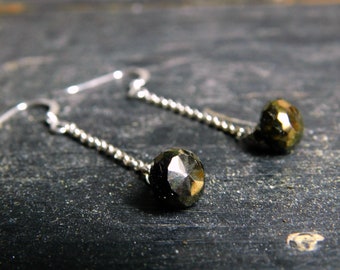 Autumn Light. Pyrite Onion Briolettes & Sterling Silver slender drop earrings  #FestiveEtsyFinds