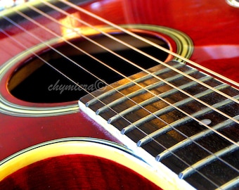 Guitar Photography Digital Download. &quot;Strings- Series II&quot; Red Guitar Photo Guitarist Musician photo . Music room art room rustic Country.