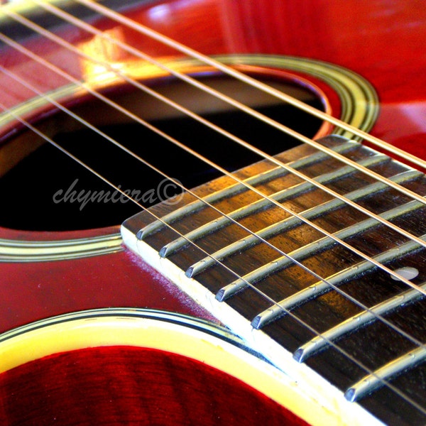 Guitar Photography Digital Download. "Strings- Series II" Red Guitar Photo Guitarist Musician photo . Music room art room rustic Country.