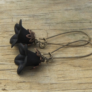 Black Betty.  Matte Black Lucite Bell Flower Gothic earrings  #FestiveEtsyFinds