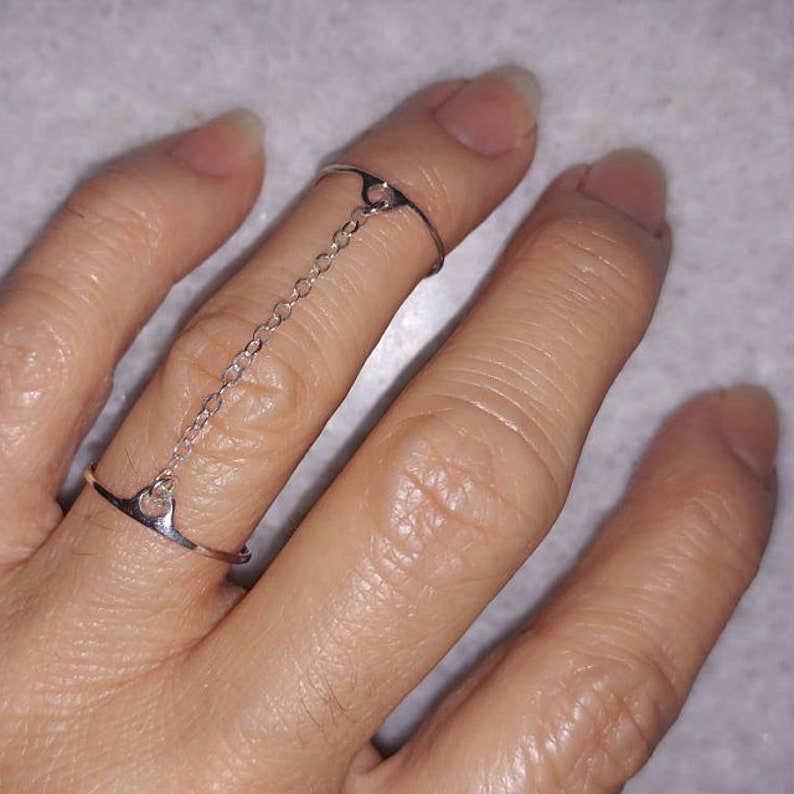 I Belong To You double chain rings. Skinny Bands Sterling Silver Slave Style Ring with Chains. Made To Order Handmade by Chymiera lost wax image 5