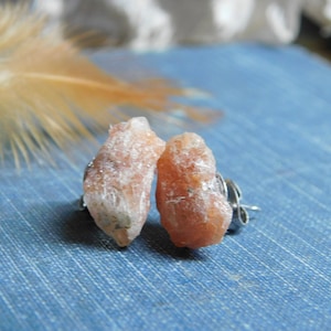 Autumn Sun. Rough Raw Sunstone Specimen earrings. Surgical Steel Post Studs. No.2 FestiveEtsyFinds image 1