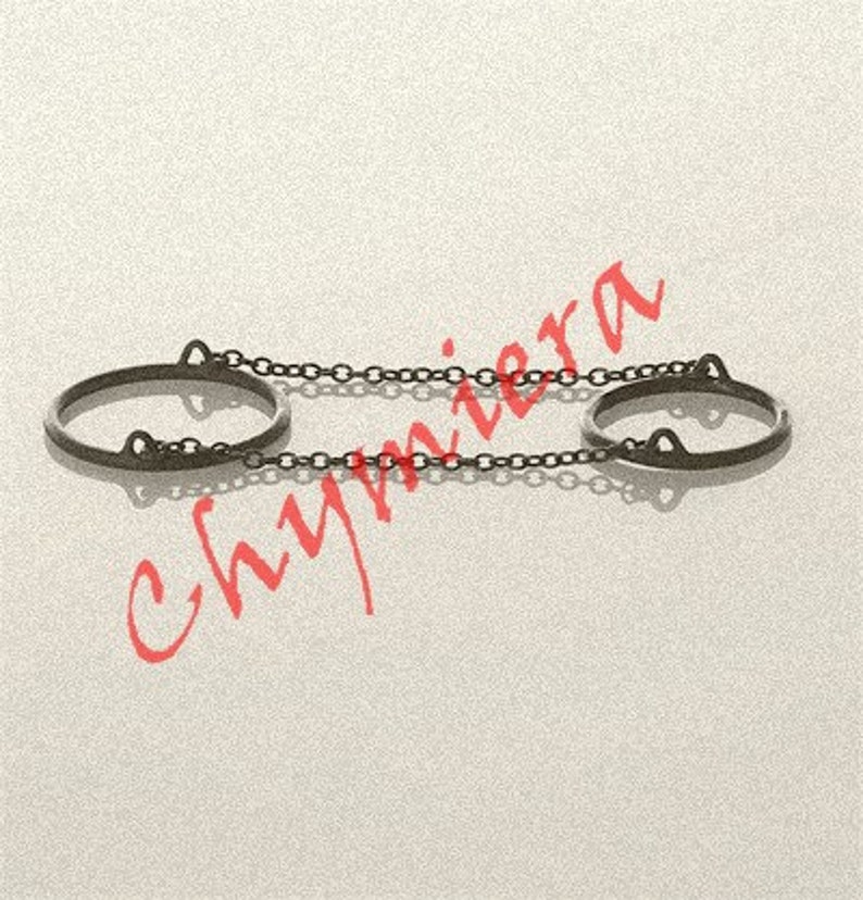 I Belong To You double chain rings. Skinny Bands Sterling Silver Slave Style Ring with Chains. Made To Order Handmade by Chymiera lost wax image 1