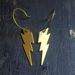 The Lightning Bolt Earrings. God of lightning. Brass Lightning Bolt earrings. FestiveEtsyFinds image 1