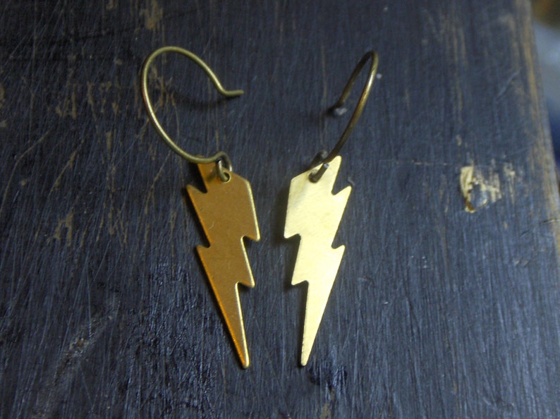 The Lightning Bolt Earrings. God of lightning. Brass Lightning Bolt earrings. FestiveEtsyFinds image 1