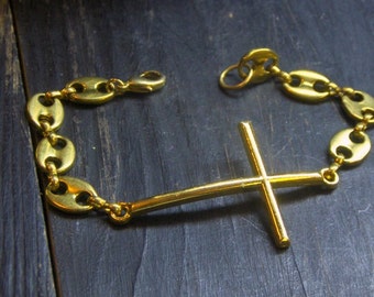 Sideways cross crucifix bracelet. unisex- men or women sizes- Made to order  #FestiveEtsyFinds