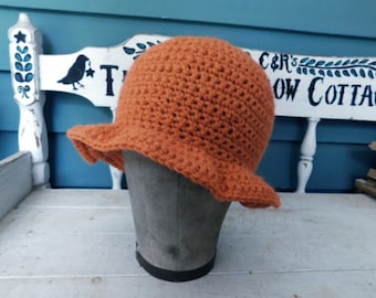 Carrot Spice Cake . Carrot Orange Victorian Bucket Hat.  One size fits most adults. Fall autumn cap. Victorian Gardens style cloche.