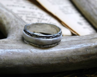 Men's Wedding Band, Deer Antler & Sterling Silver Tree Twig Branch half Oxidized Metal Size 8 , Men's Wedding ring, Deer Antler Wedding Ring