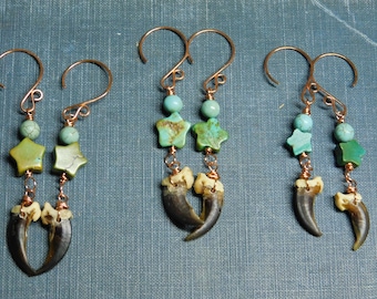 Nocturnal Desert Earrings. Genuine Coyote claws, and Blue & Green Turquoise earrings  #FestiveEtsyFinds