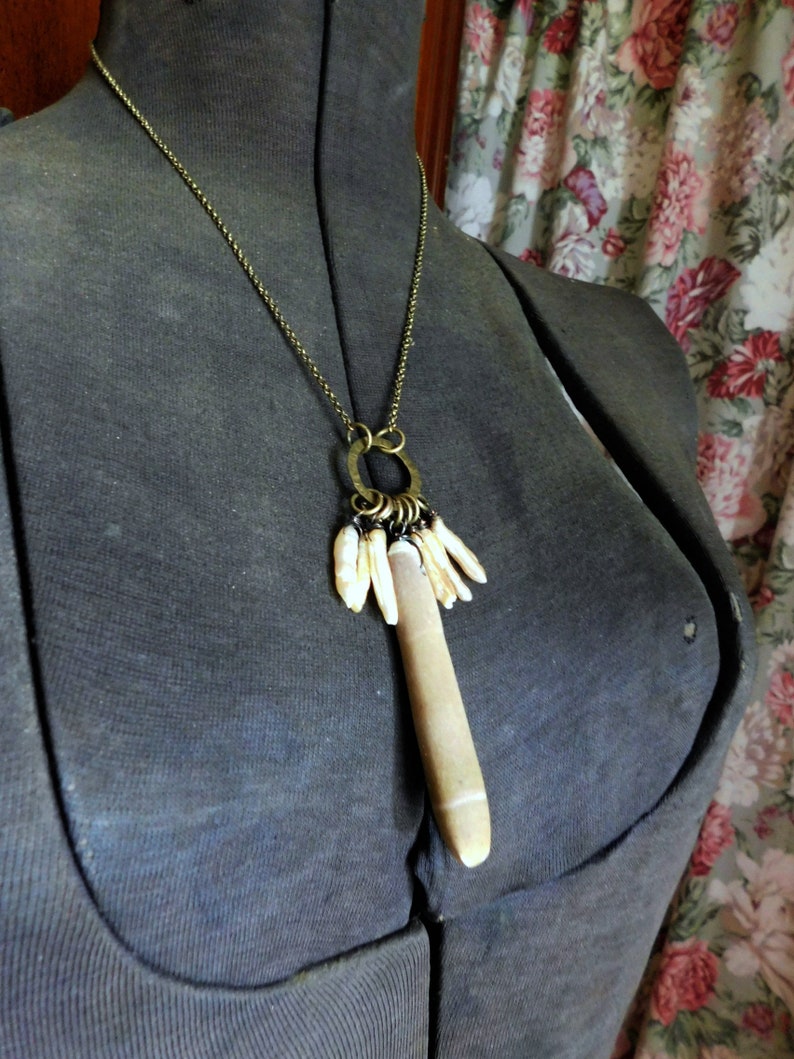 Bohemian summer collection Peach Biwa Stick Pearls and Genuine Large Sea Urchin Spine necklace Sea Hag