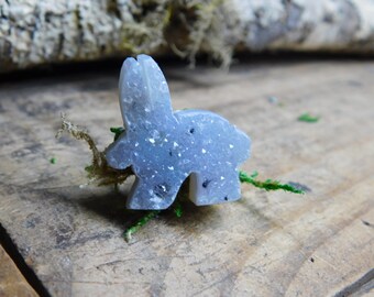 Bunny Hop. Sweet Dove Grey Bunny shaped Druzy Quartz, & real Moss cocktail or tea ring. Boho ring. Easter ring. adorable. kawaii, rabbit