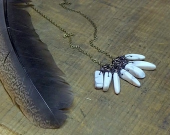 The White Lightning Necklace. Howlite fringe rustic necklace. Lucky 7 stone cluster boho necklace  #FestiveEtsyFinds