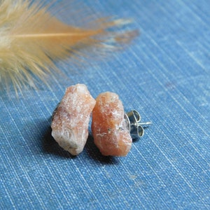 Autumn Sun. Rough Raw Sunstone Specimen earrings. Surgical Steel Post Studs. No.2 FestiveEtsyFinds image 6