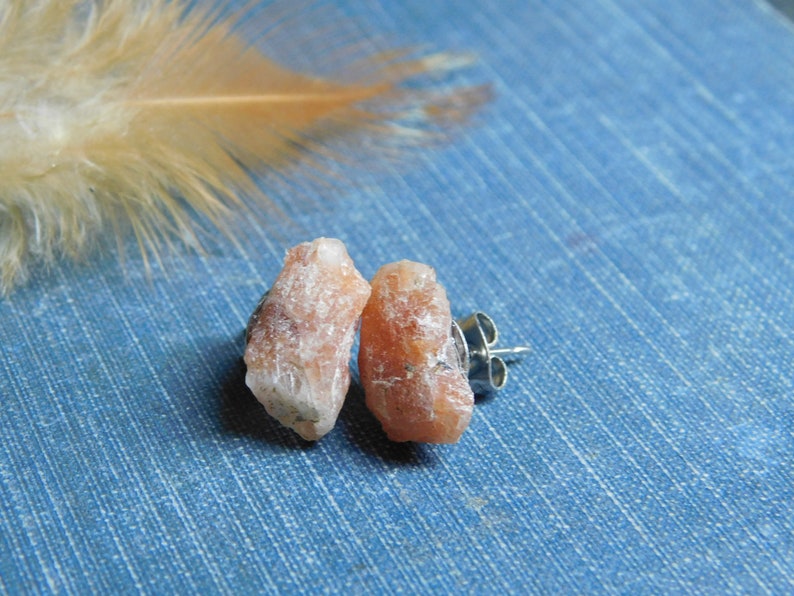 Autumn Sun. Rough Raw Sunstone Specimen earrings. Surgical Steel Post Studs. No.2 FestiveEtsyFinds image 6